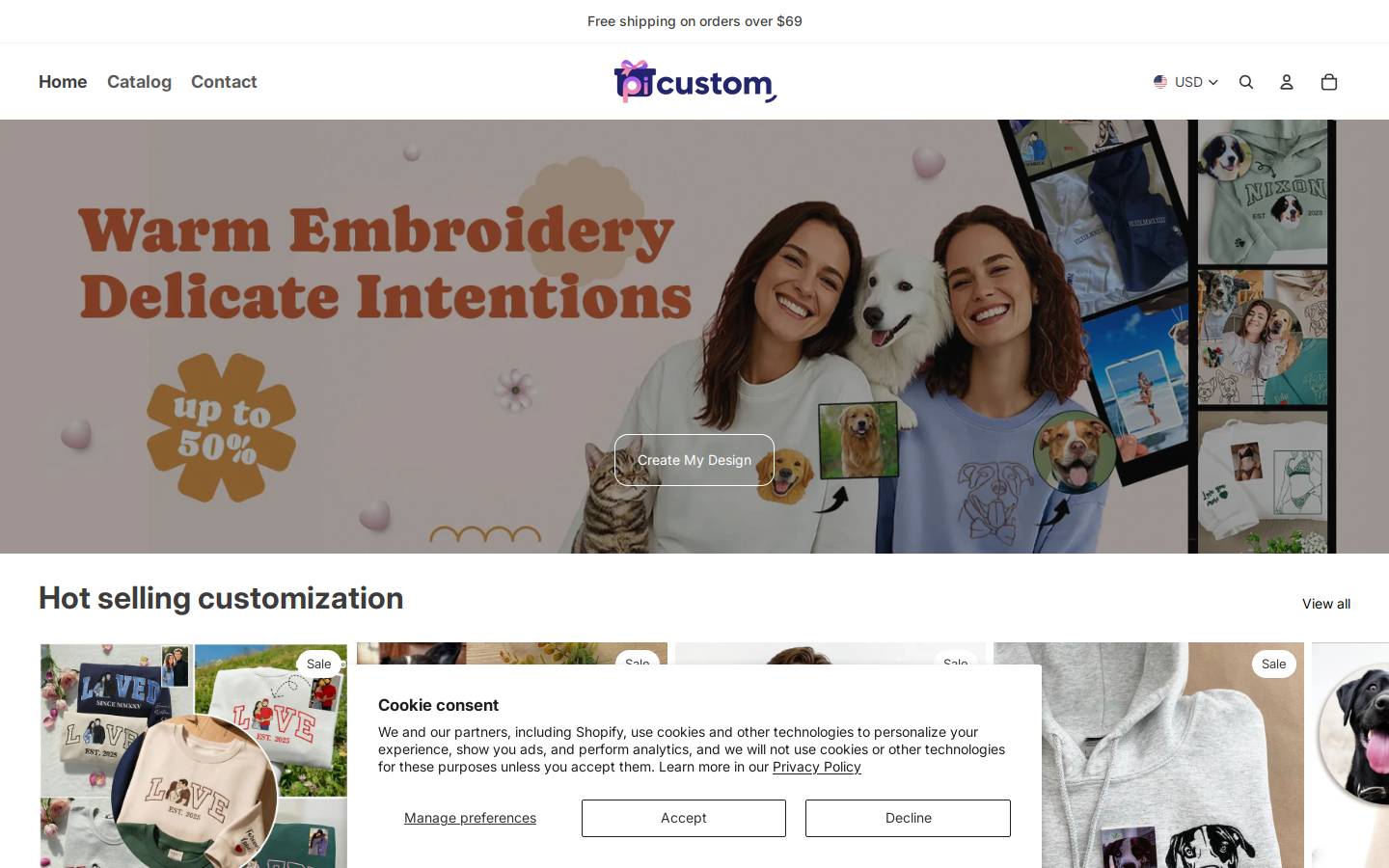Picustom homepage screenshot