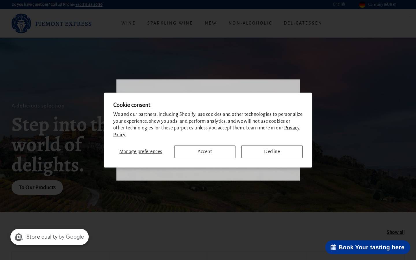 Piemont Express homepage screenshot