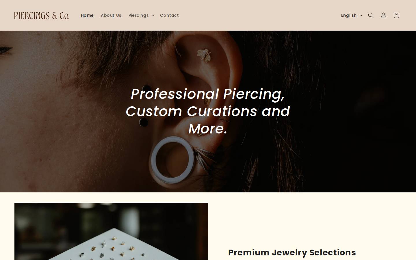 piercingsandco.com homepage screenshot
