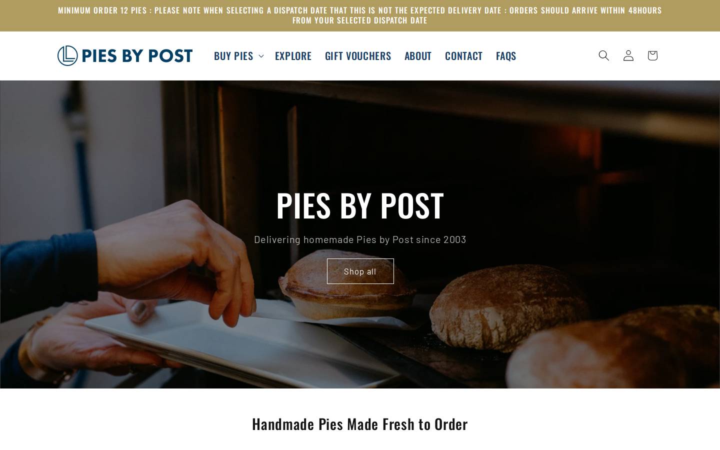 Pies by Post homepage screenshot