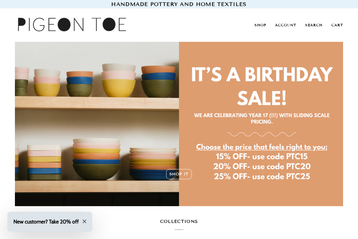 pigeontoeceramics.com homepage screenshot