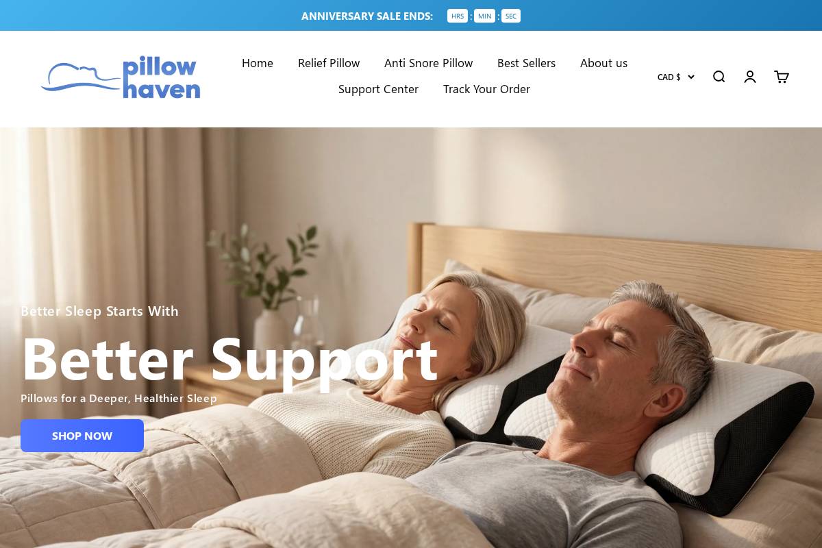 Pillow Haven homepage screenshot