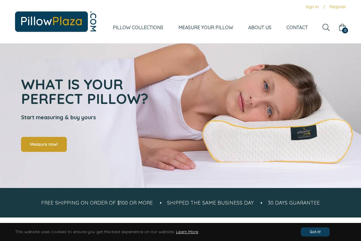 pillowplaza.com homepage screenshot