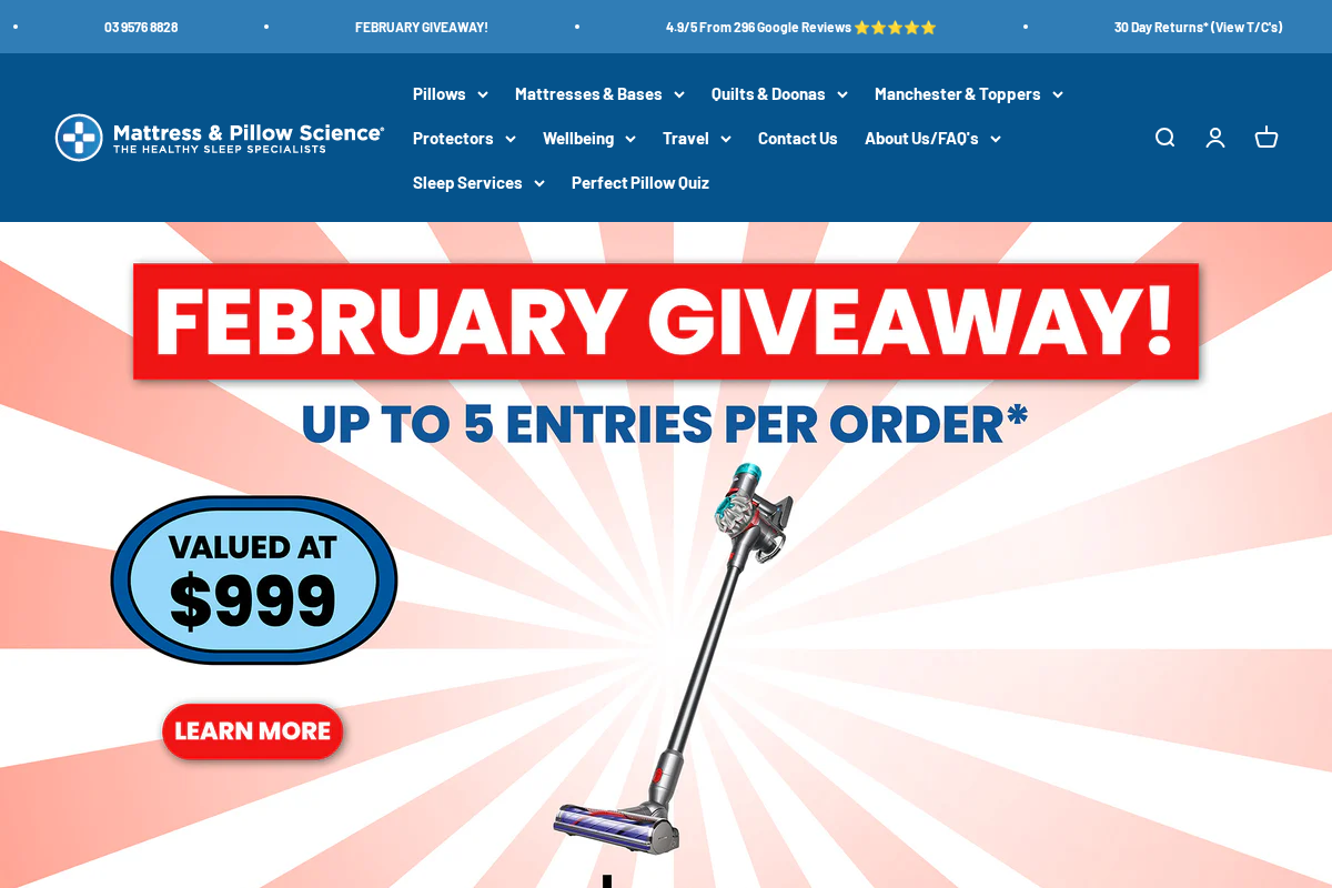 pillowscience.com.au homepage screenshot