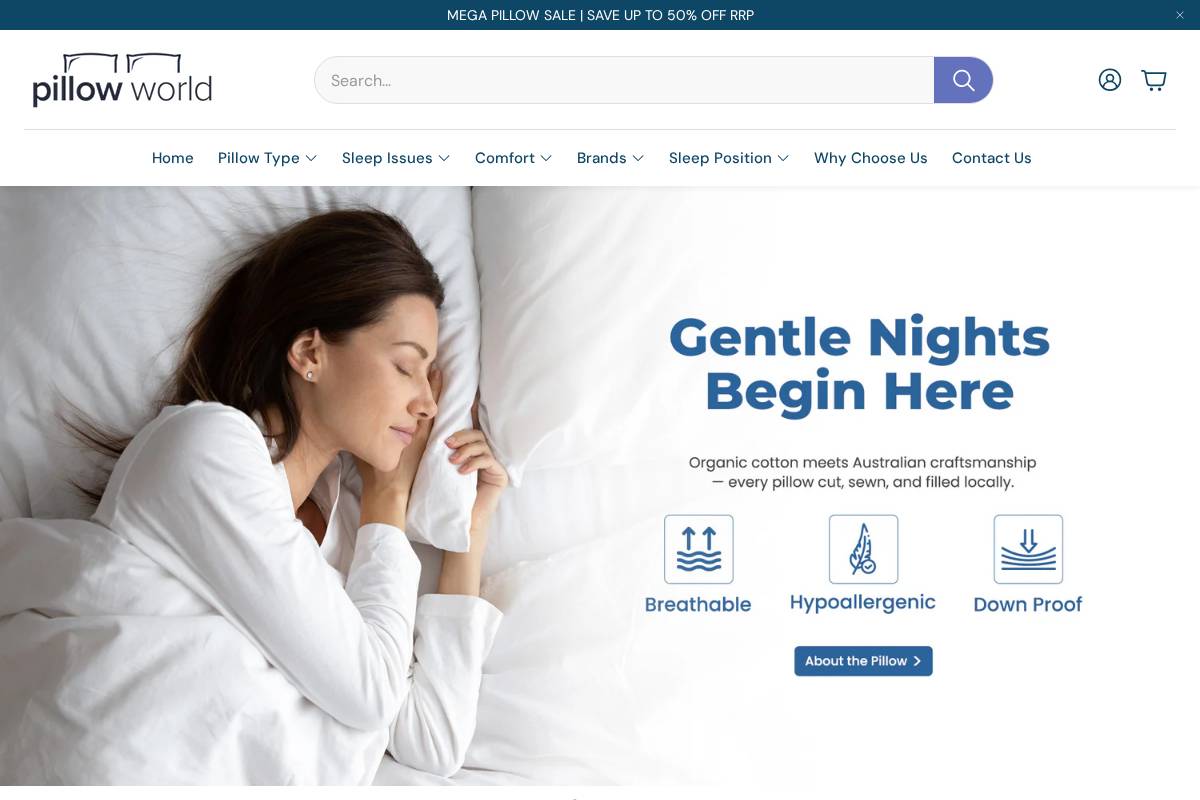 Pillowworld homepage screenshot