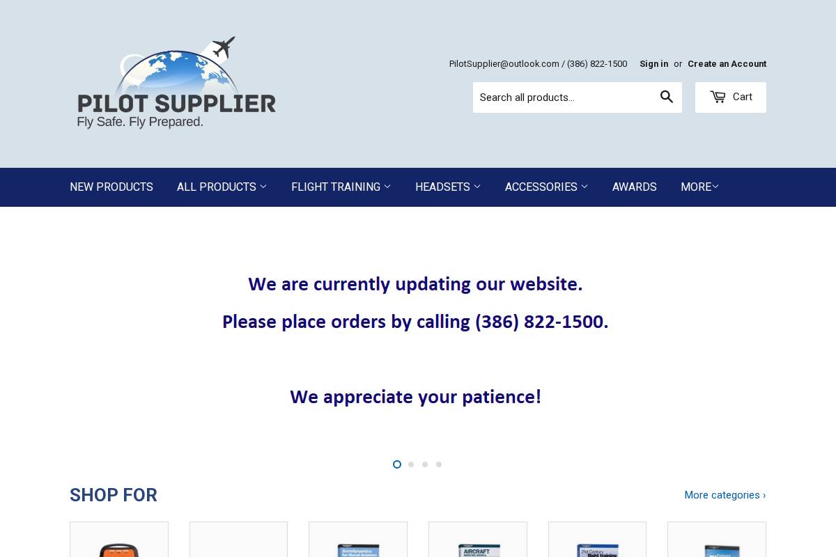 pilotsupplier.com homepage screenshot