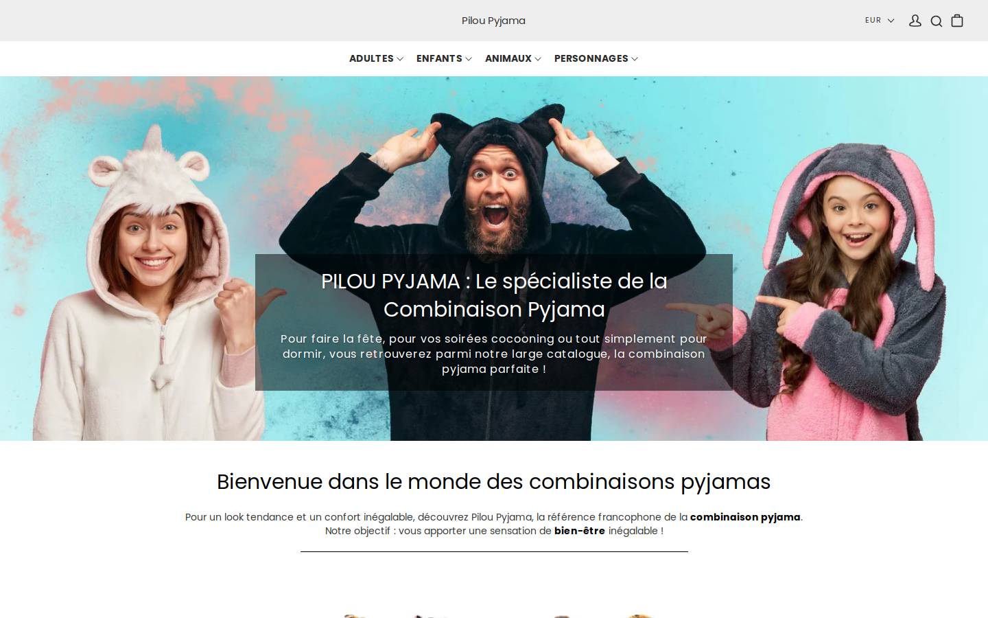 Pilou Pyjama homepage screenshot