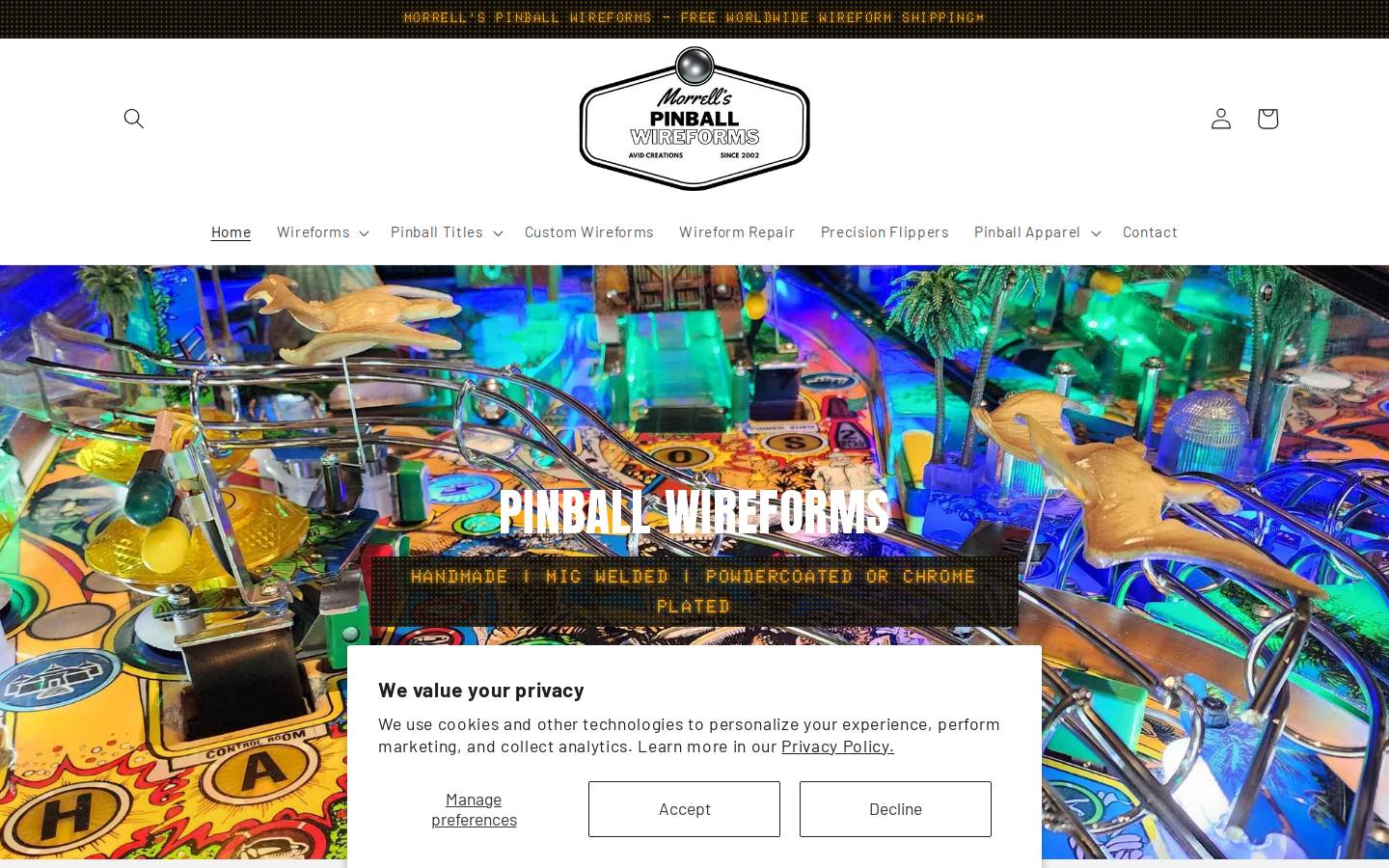 pinballwireforms.com homepage screenshot