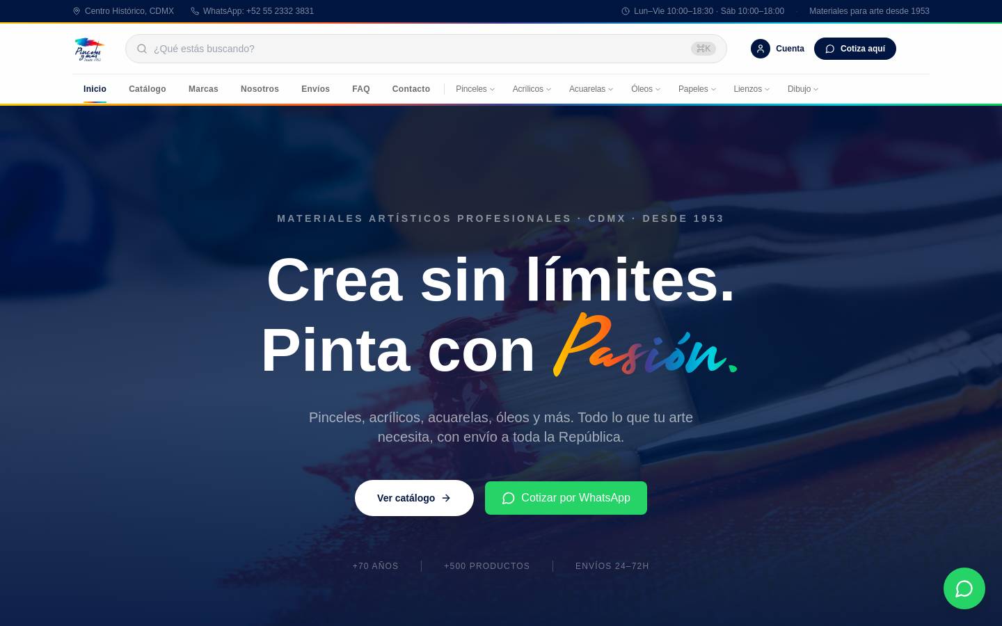 pincelesymas.com homepage screenshot