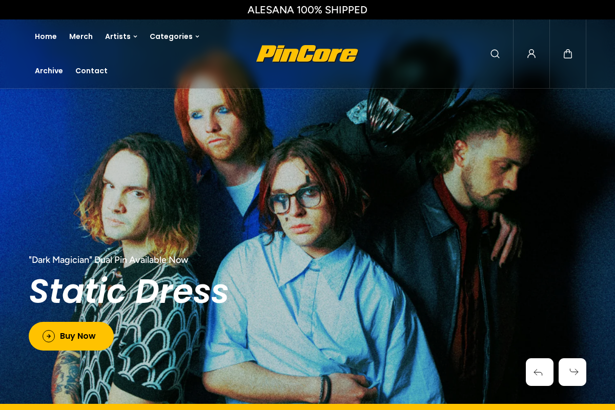 Pincore Merchandise homepage screenshot