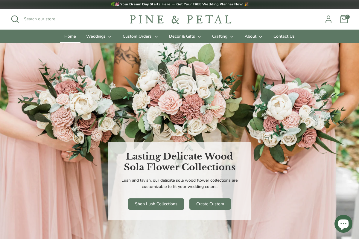 Pine and Petal Weddings homepage screenshot