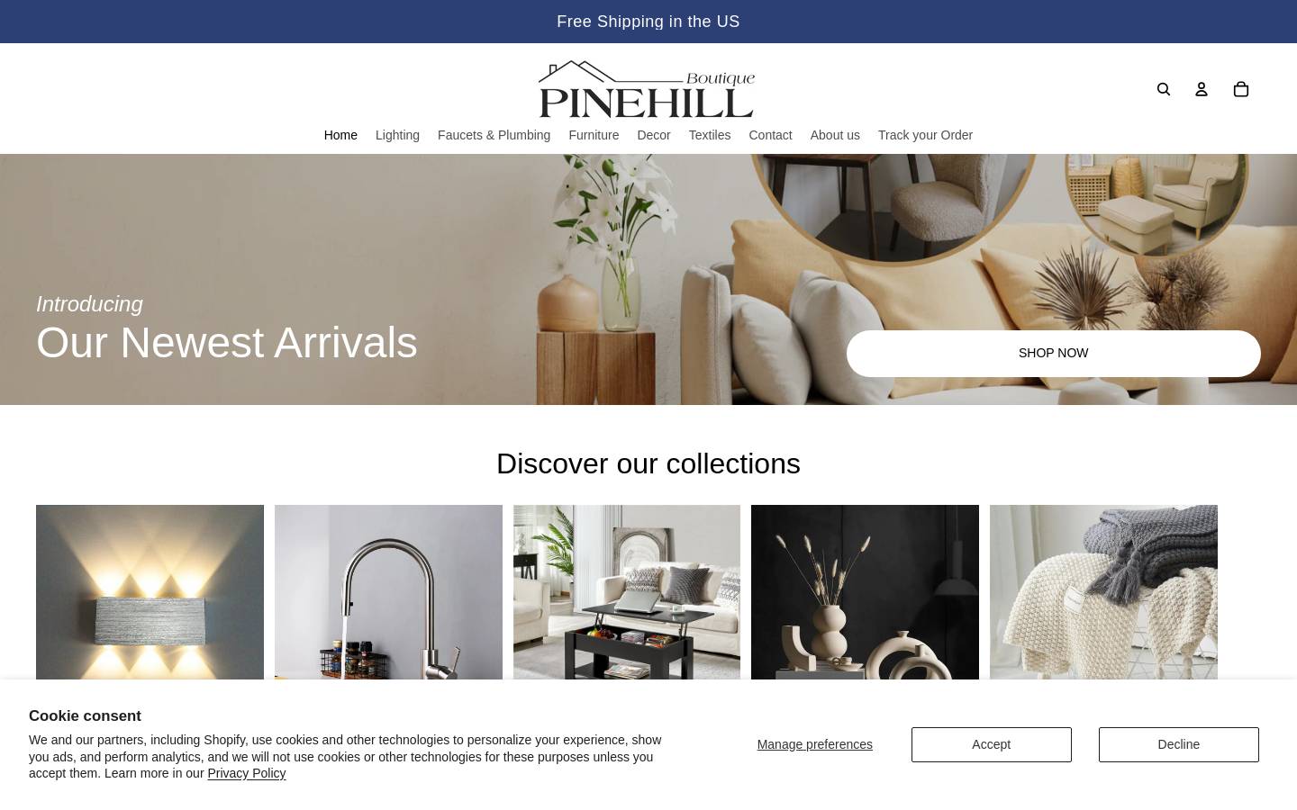 Pinehillboutique homepage screenshot