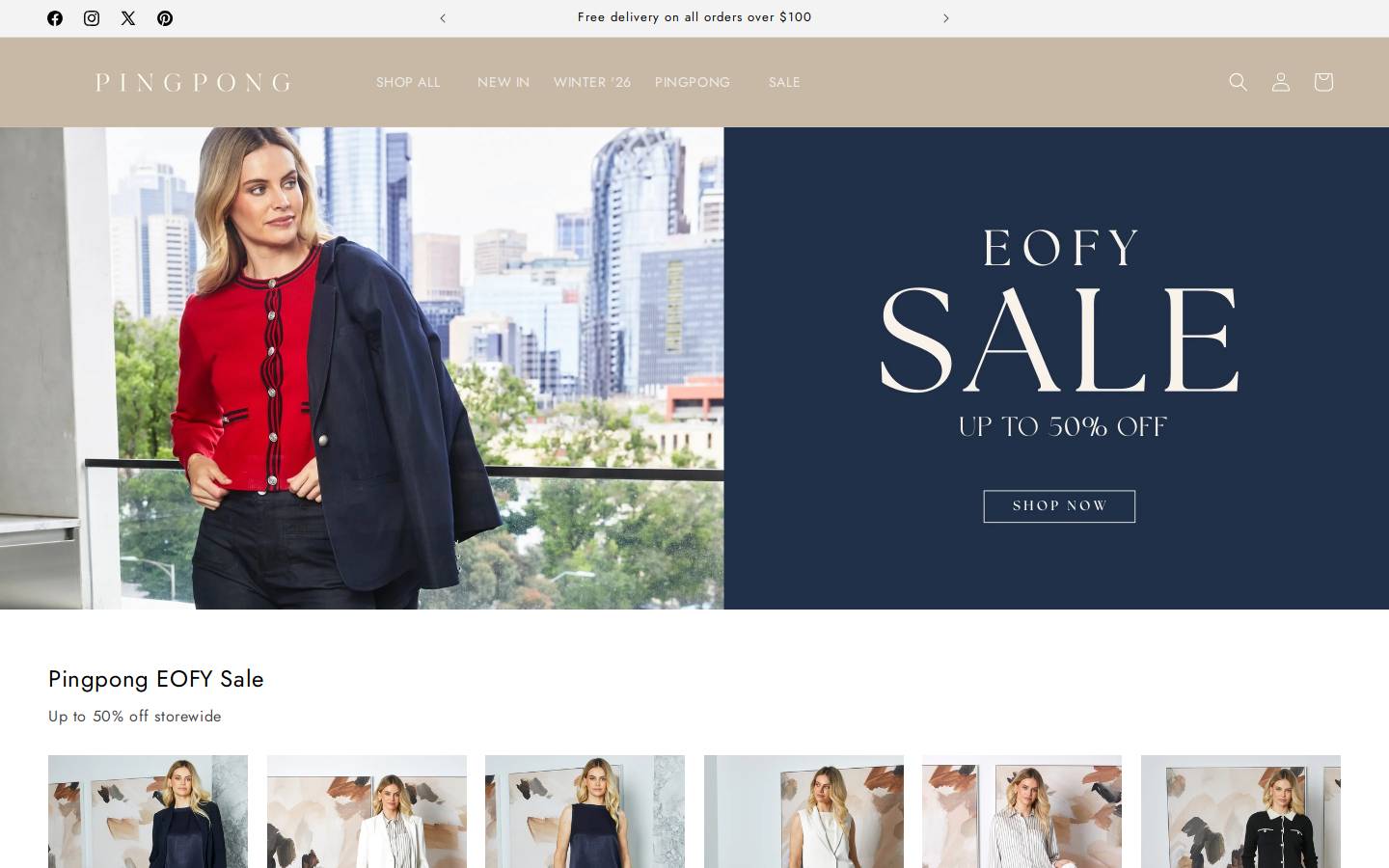 Pingpong Clothing homepage screenshot