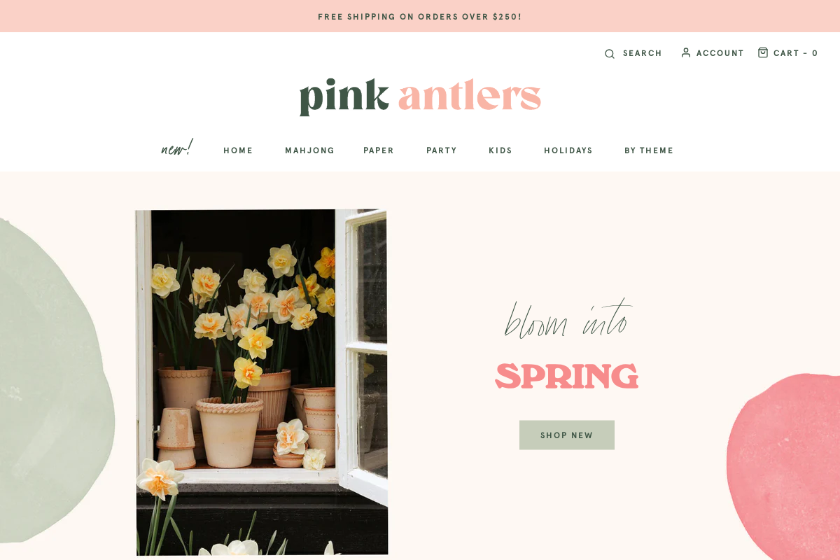 Pink Antlers homepage screenshot
