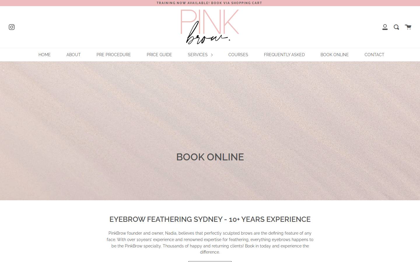 pinkbrow.com.au homepage screenshot