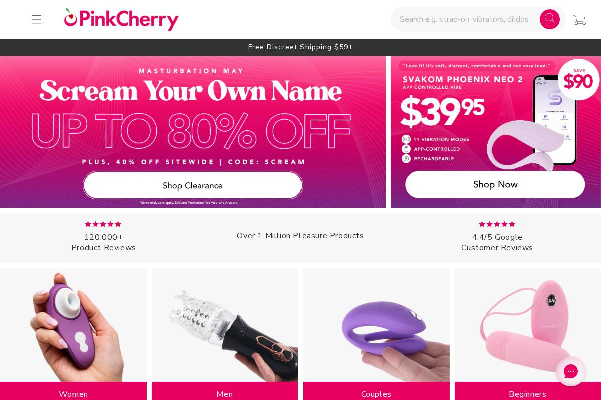 PinkCherry homepage screenshot
