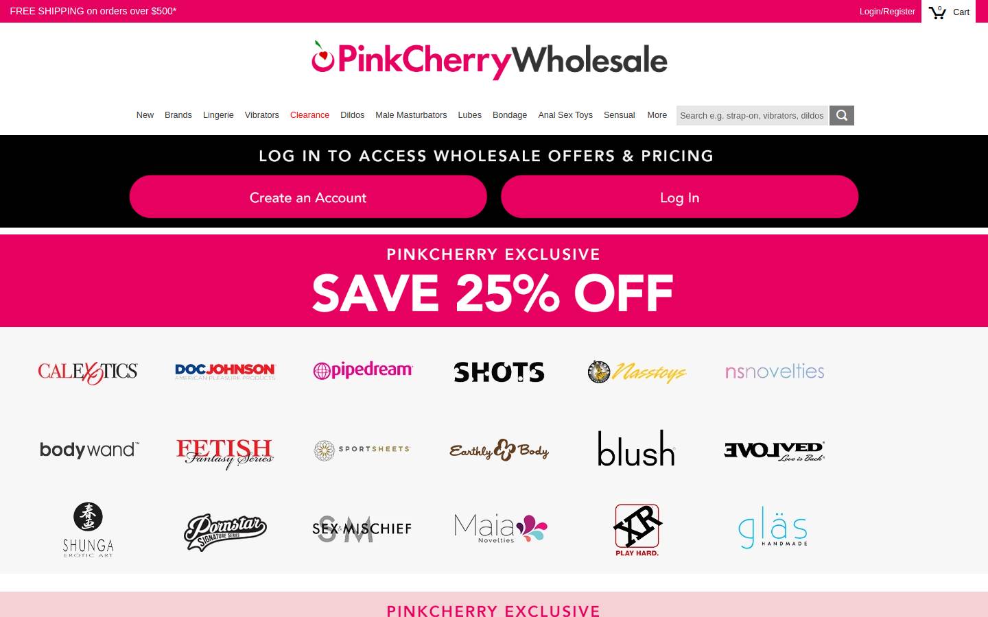 pinkcherrywholesale.com homepage screenshot
