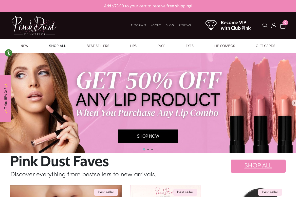 Pink Dust Cosmetics homepage screenshot