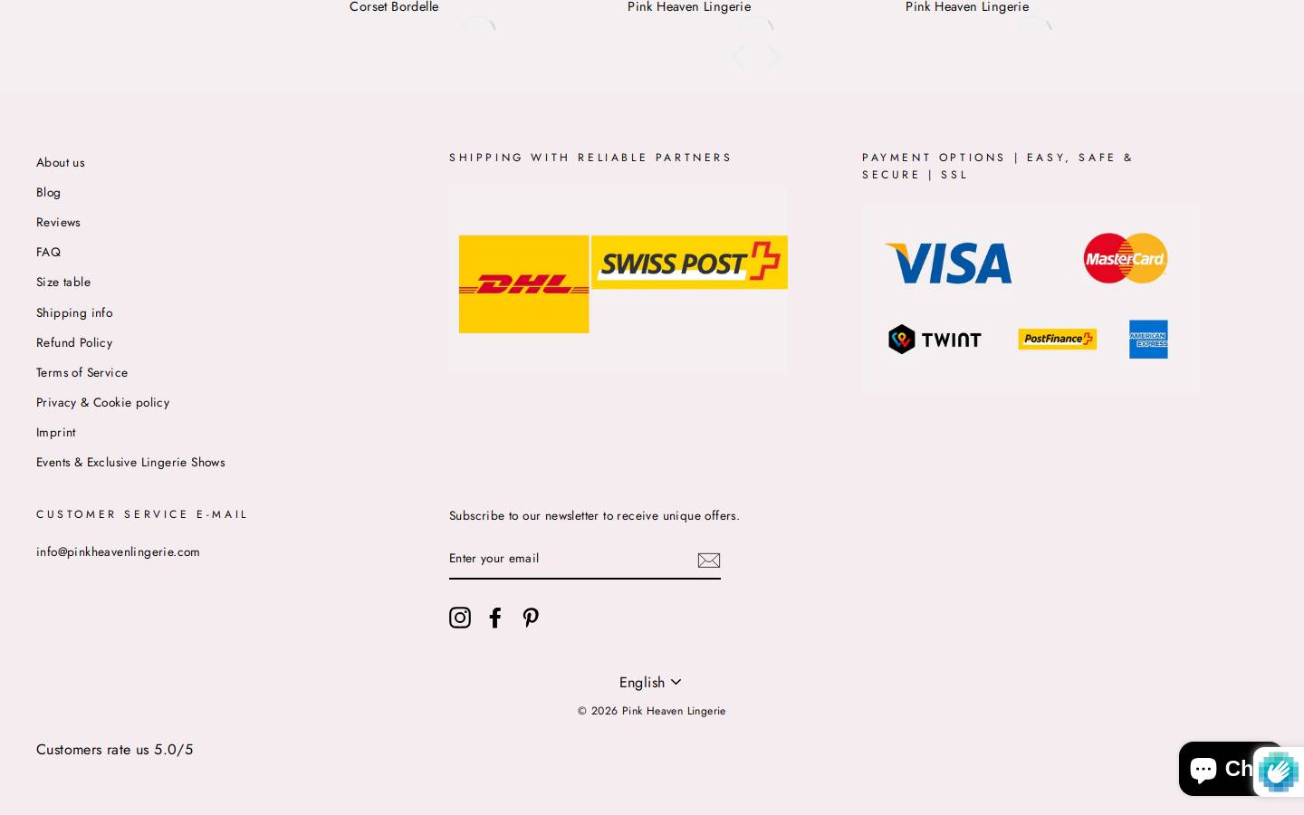 pinkheavenlingerie.com homepage screenshot