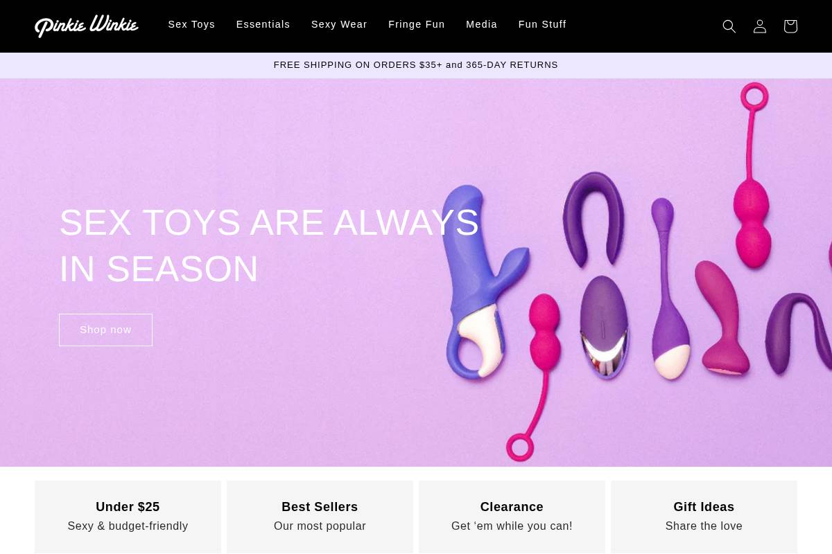 Pinkie Winkie homepage screenshot