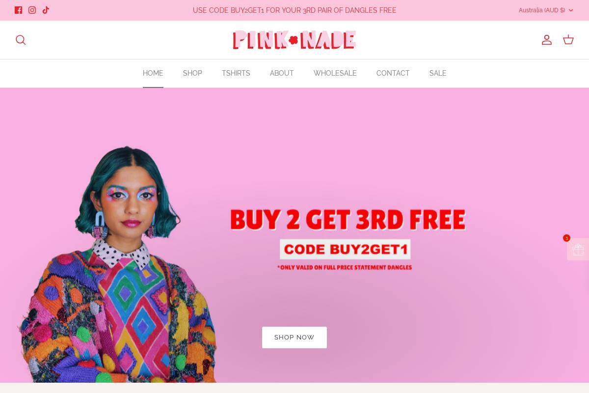 pinknade.com.au homepage screenshot