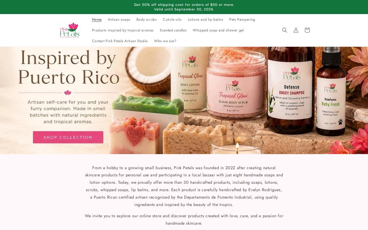 pinkpetalspr.com homepage screenshot