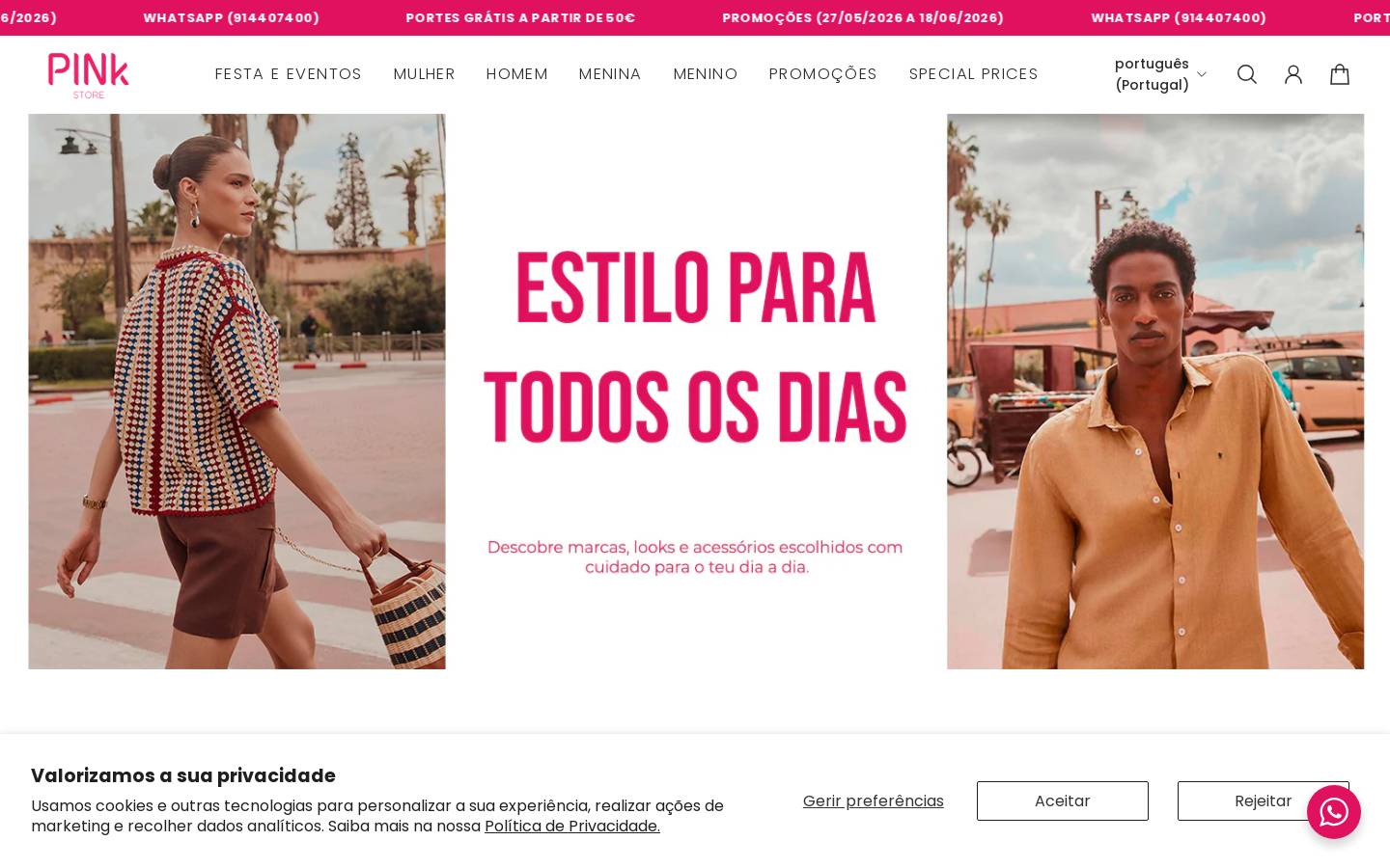 Pinkstore homepage screenshot