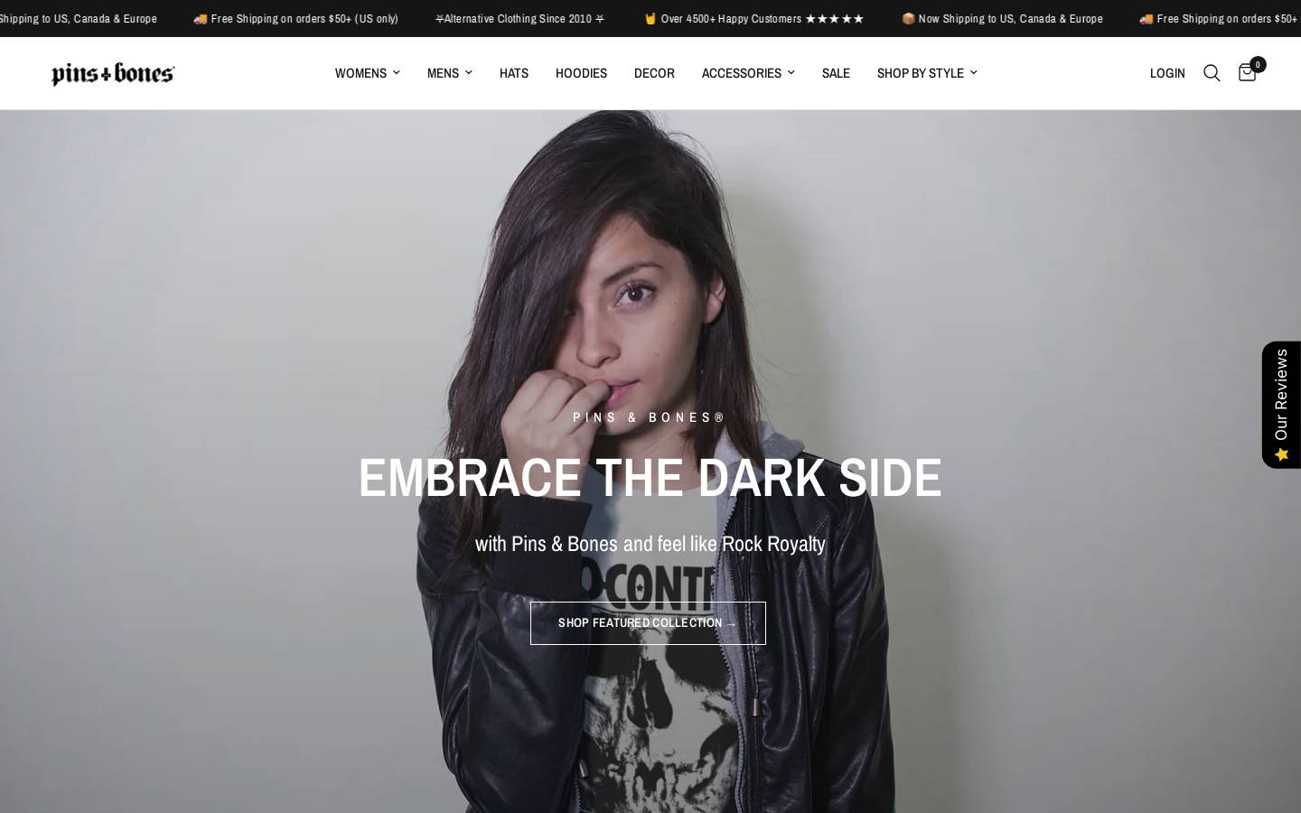pinsandbones.com homepage screenshot