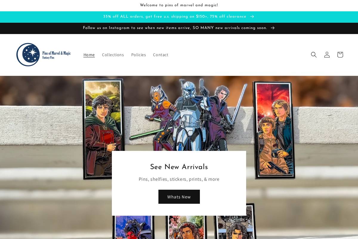 pinsofmarvelandmagic.com homepage screenshot