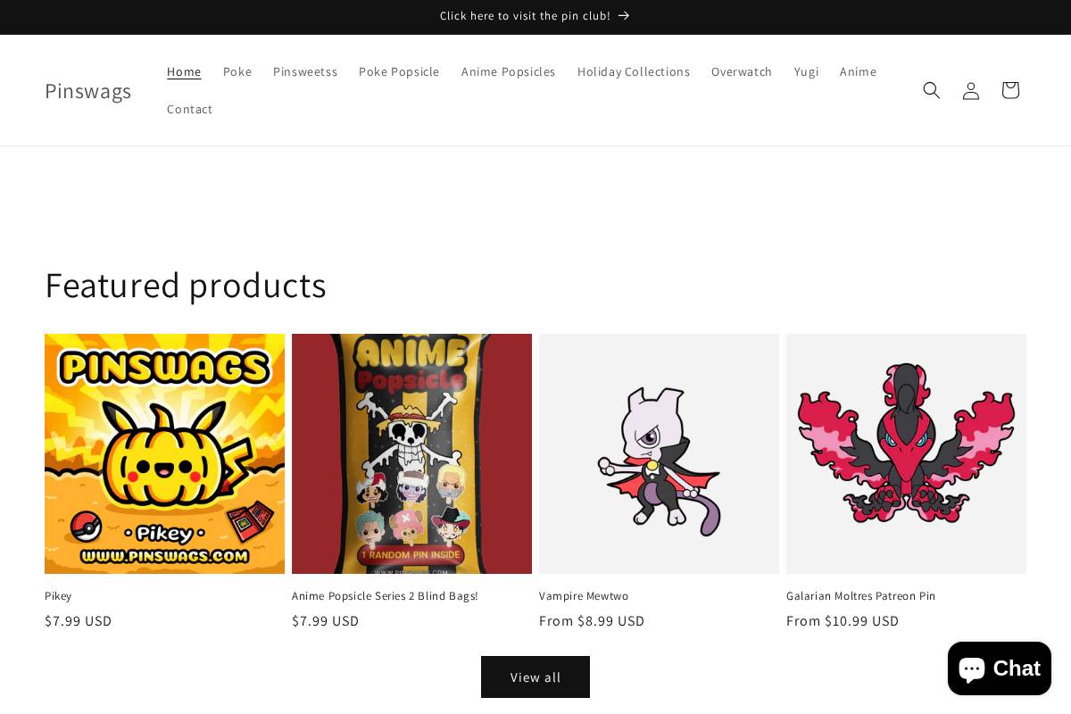 pinswags.com homepage screenshot