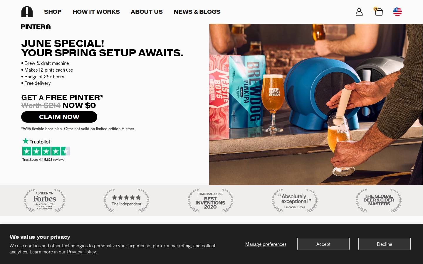 Pinter homepage screenshot