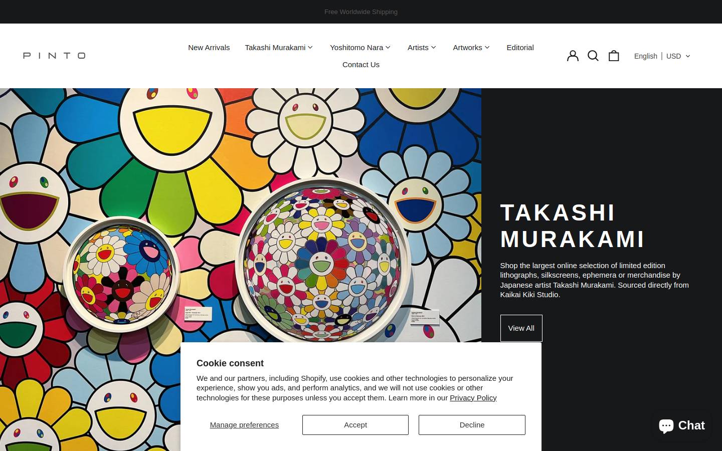 Pinto Gallery homepage screenshot