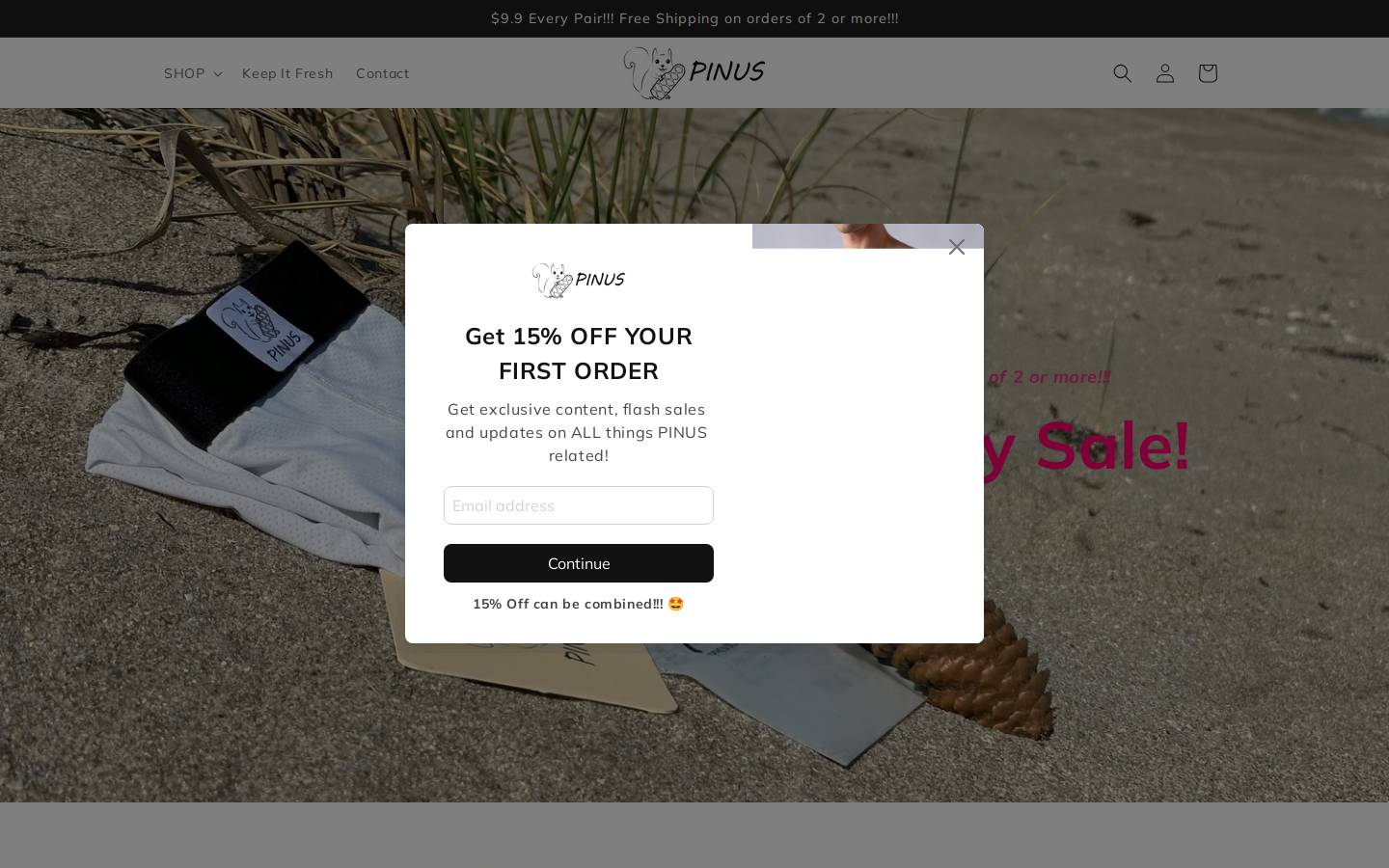 pinusapparel.com homepage screenshot