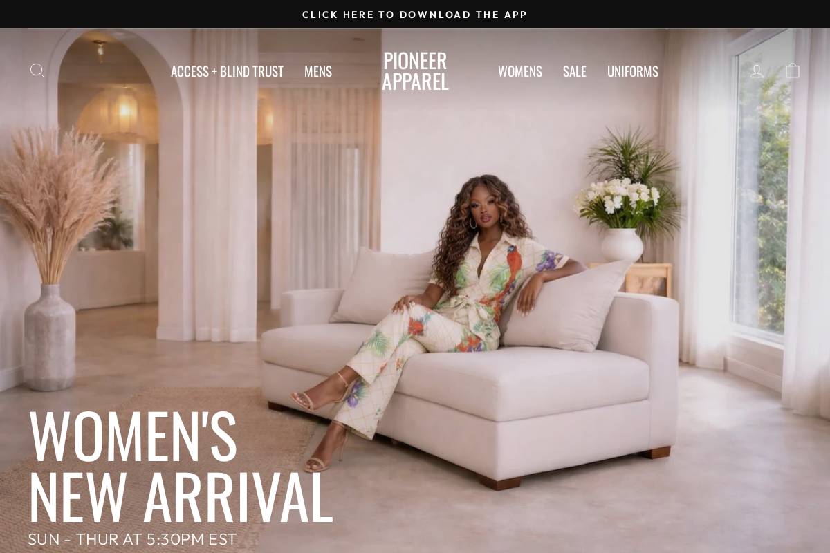 pioneerapparel.com homepage screenshot