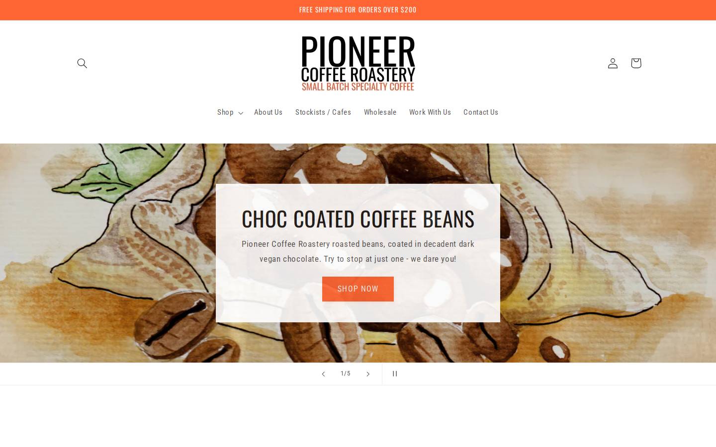 pioneercoffee.com.au homepage screenshot