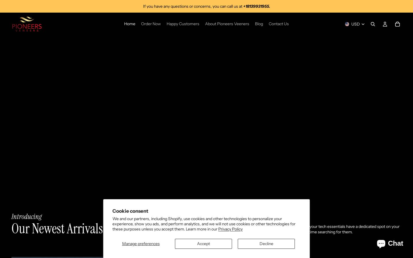pioneersveneers.com homepage screenshot