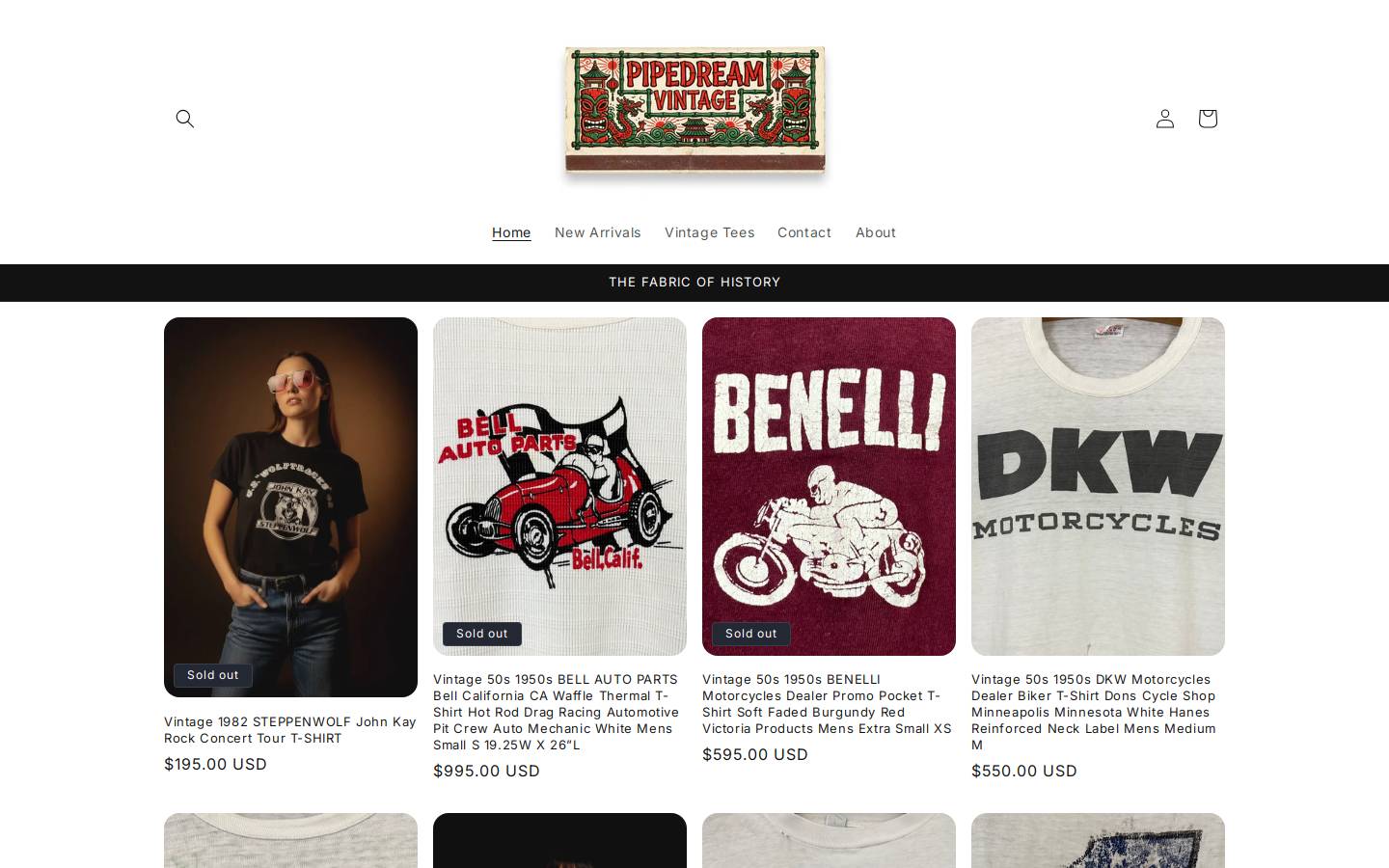 pipedreamvintage.com homepage screenshot
