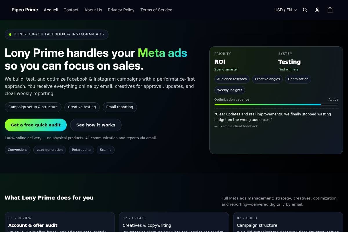 pipeoprime.us homepage screenshot