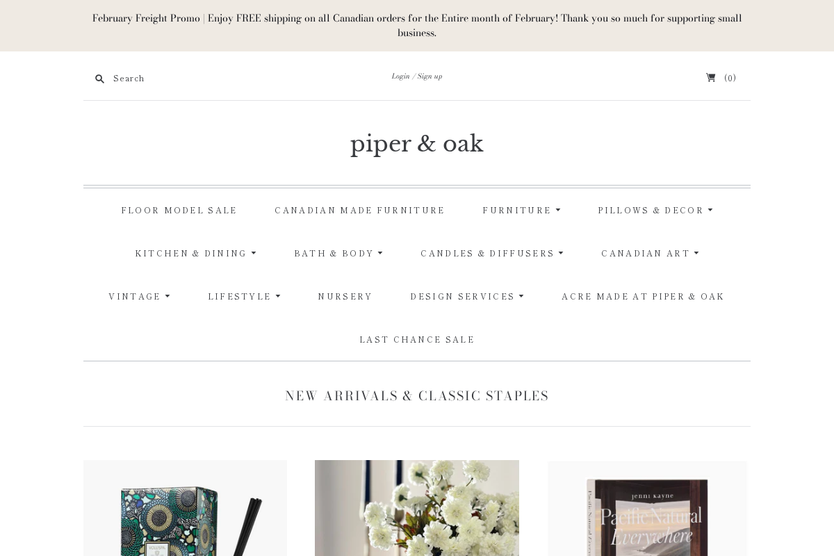 piper & oak homepage screenshot