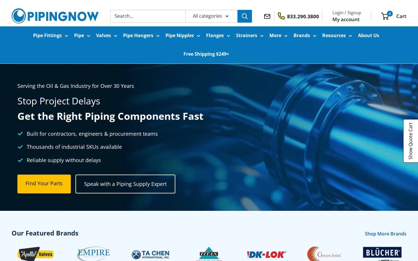Pipingnow homepage screenshot
