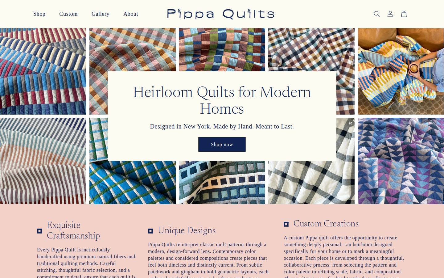 pippaquilts.com homepage screenshot
