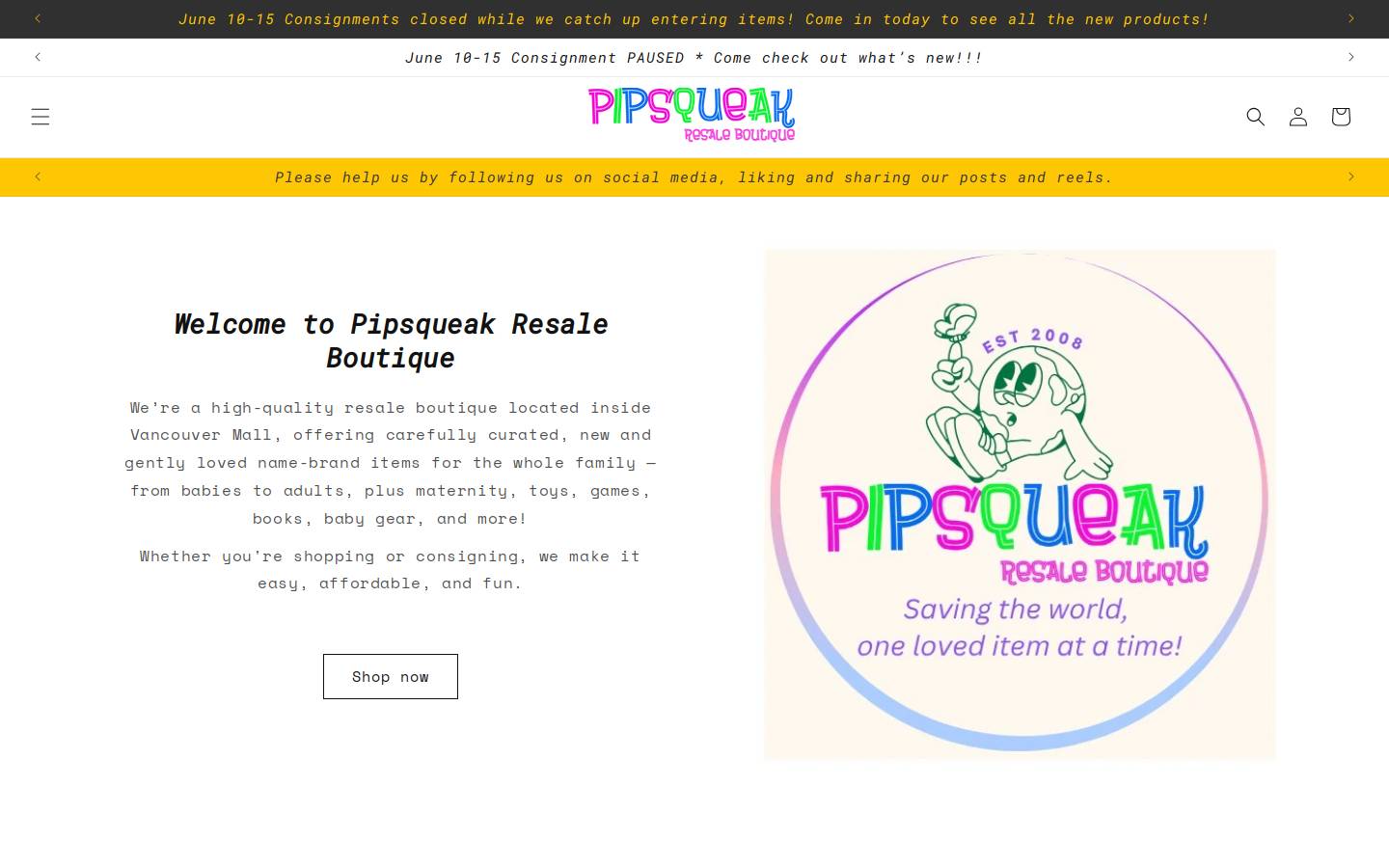 pipsqueakresale.com homepage screenshot