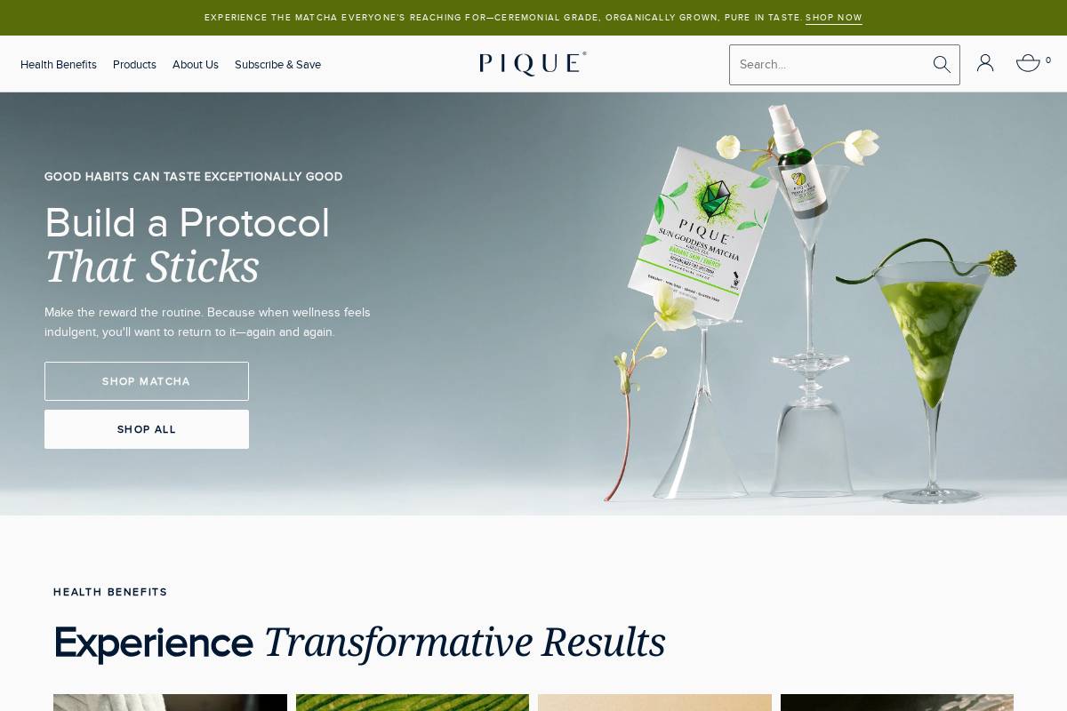Pique Tea homepage screenshot