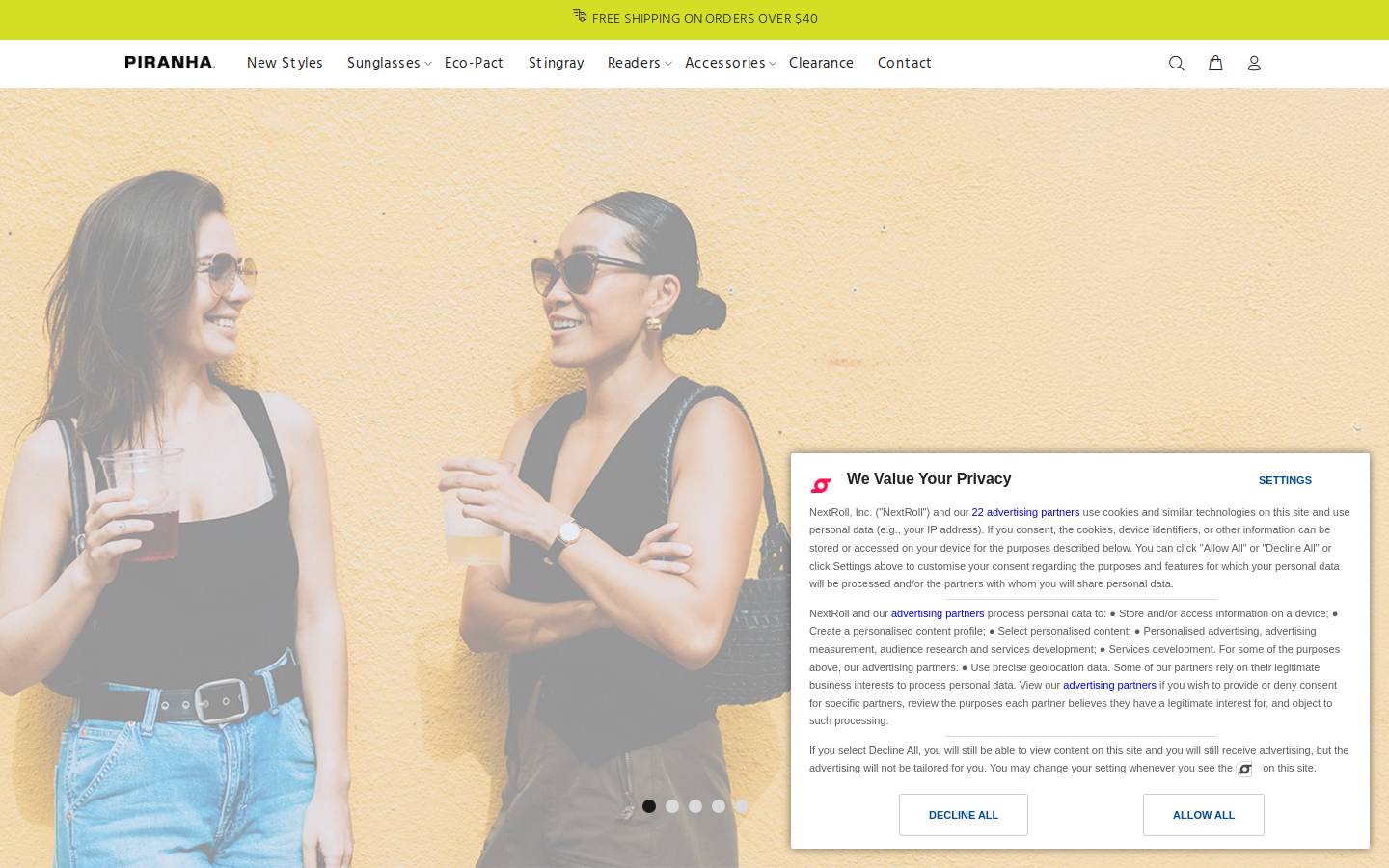 piranhasunglasses.com homepage screenshot