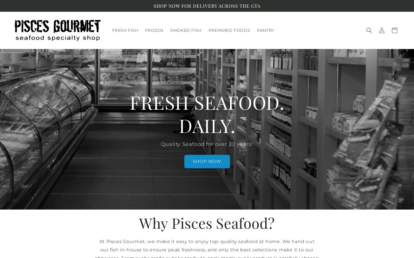 piscesgourmetseafood.com homepage screenshot