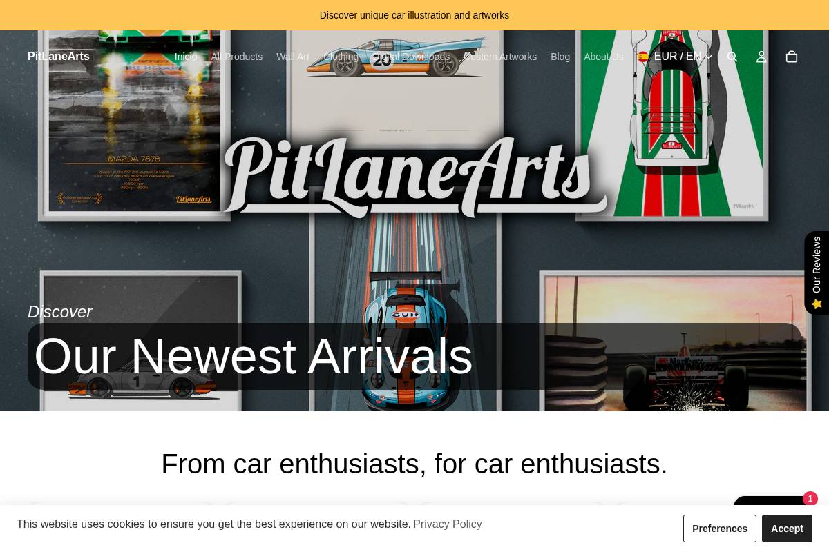 pitlanearts.com homepage screenshot