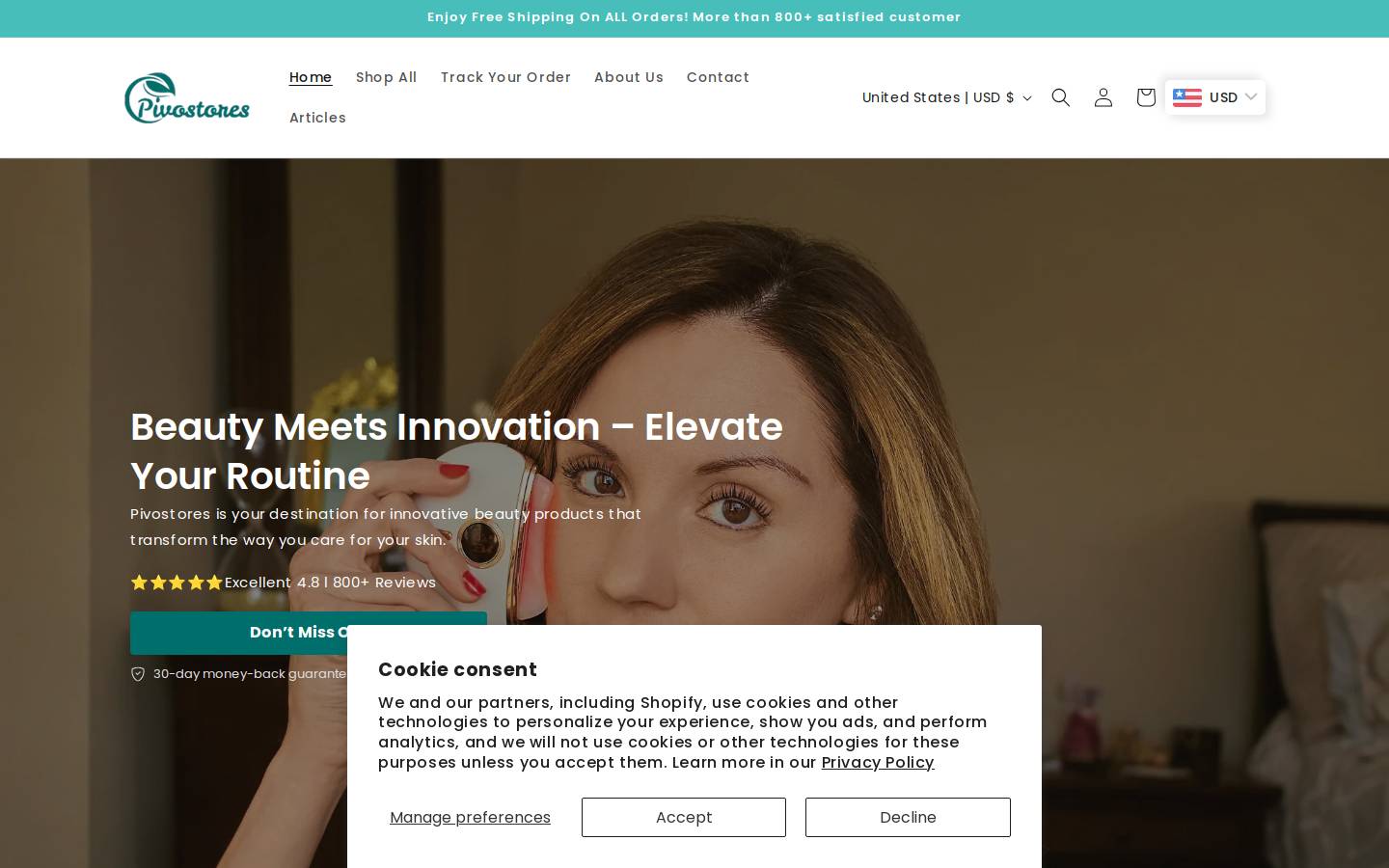 pivostores.com homepage screenshot