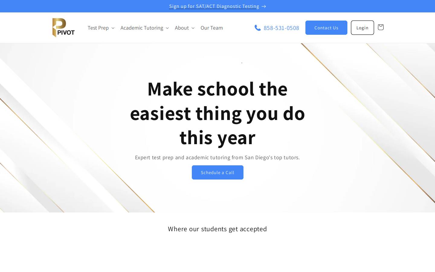 Pivottutors homepage screenshot