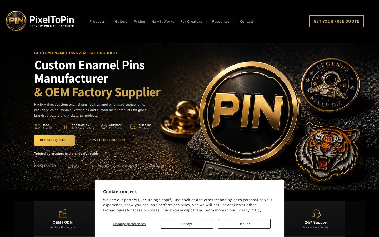 pixeltopin.com homepage screenshot