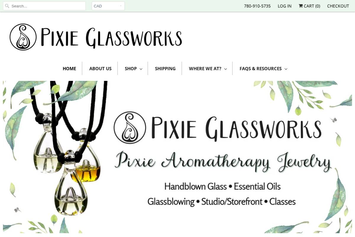 pixieglassworks.com homepage screenshot